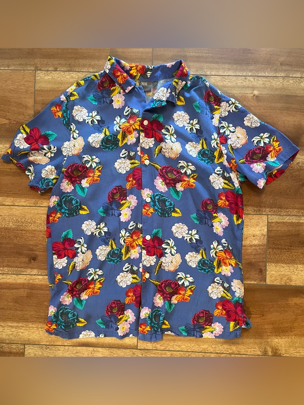 ASOS Blue Short-Sleeve Floral Button-Down Shirt